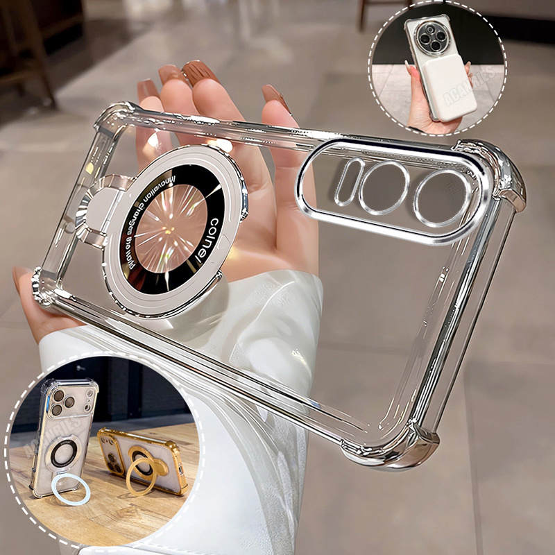TEMU Phone Case - Acanries 1pc Of Elegant Slim Ring Folding Stand Holder   1pc Of Clear Plated Shockproof Protective Case For Oneplus Nord Ce4 Lite