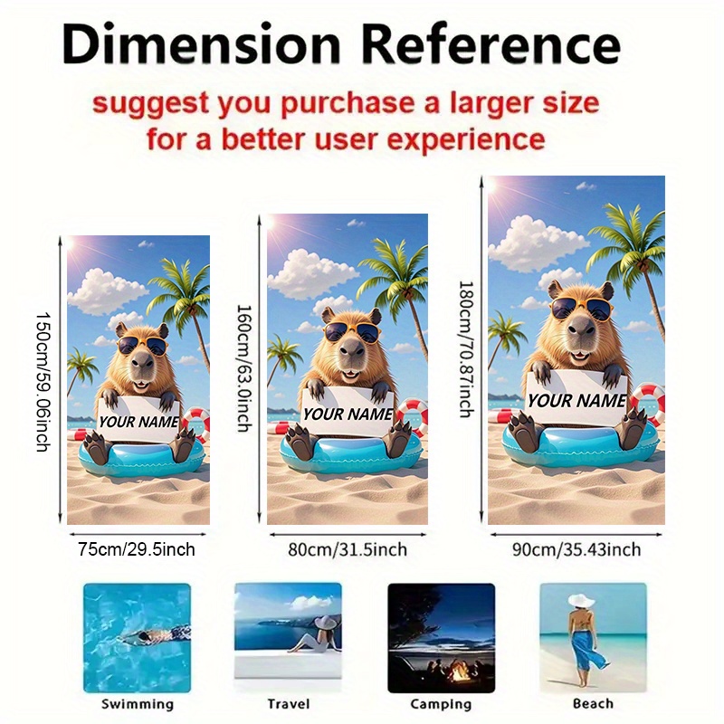 E-shop Personalisiertes kreatives Strandtuch mit schwimmendem-Capybara-Motiv Namen, personalisierte Geschenke für Erwachsene, personalisiertes