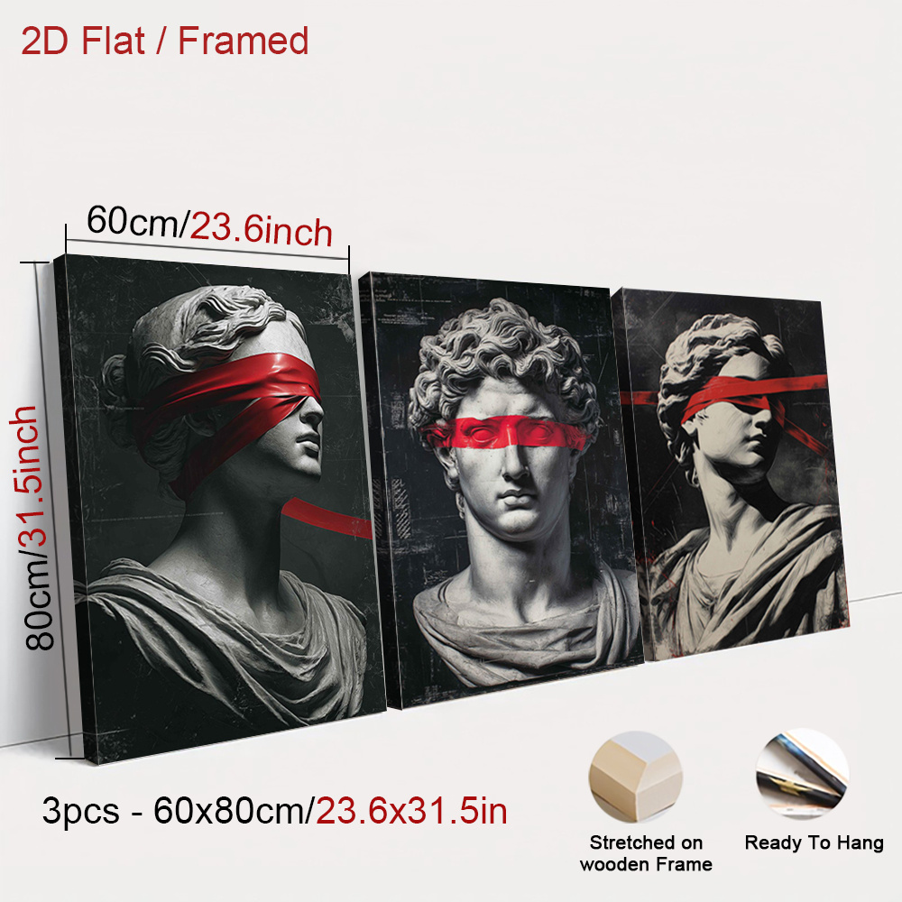 TEMU 2d Flat, 2d Flat, 3pcs Framed Mythology Wall Arts, Art Decorations Posters, Figure Canvas Paintings, Classic Wall Decor Poster, Retro Wall Art,