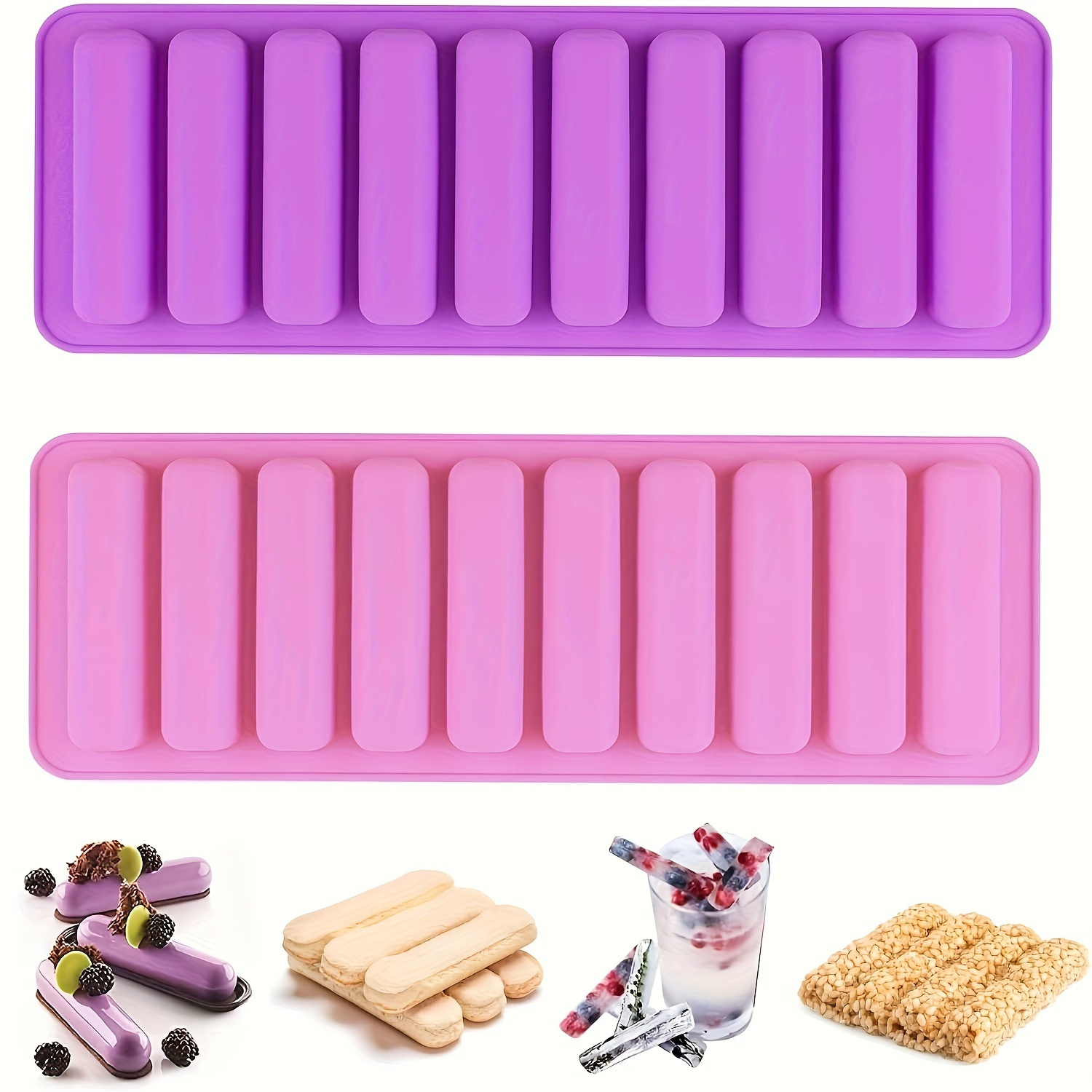 1 Stück, langes Silikon-Eiswürfel-, Eiscreme-, Schokoladenkuchen-Form mit 10 Fächern. Wiederverwendbare Eiswürfelform * für Eis am Stiel, Schokoladentafeln Kau-Sticks. Aus lebensmittelechtem Silikon,