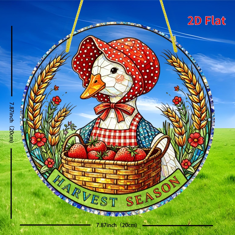 2d 플랫 - [2d-플레이트] 1개 수확 시즌 딸기 농장 오리 밀 원형 아크릴 장식 걸이 - 방 장식, 벽 장식,   선물, 집들이 선물, 완벽한 선물 - 걸기 쉬움 7.8 x 7.8인치