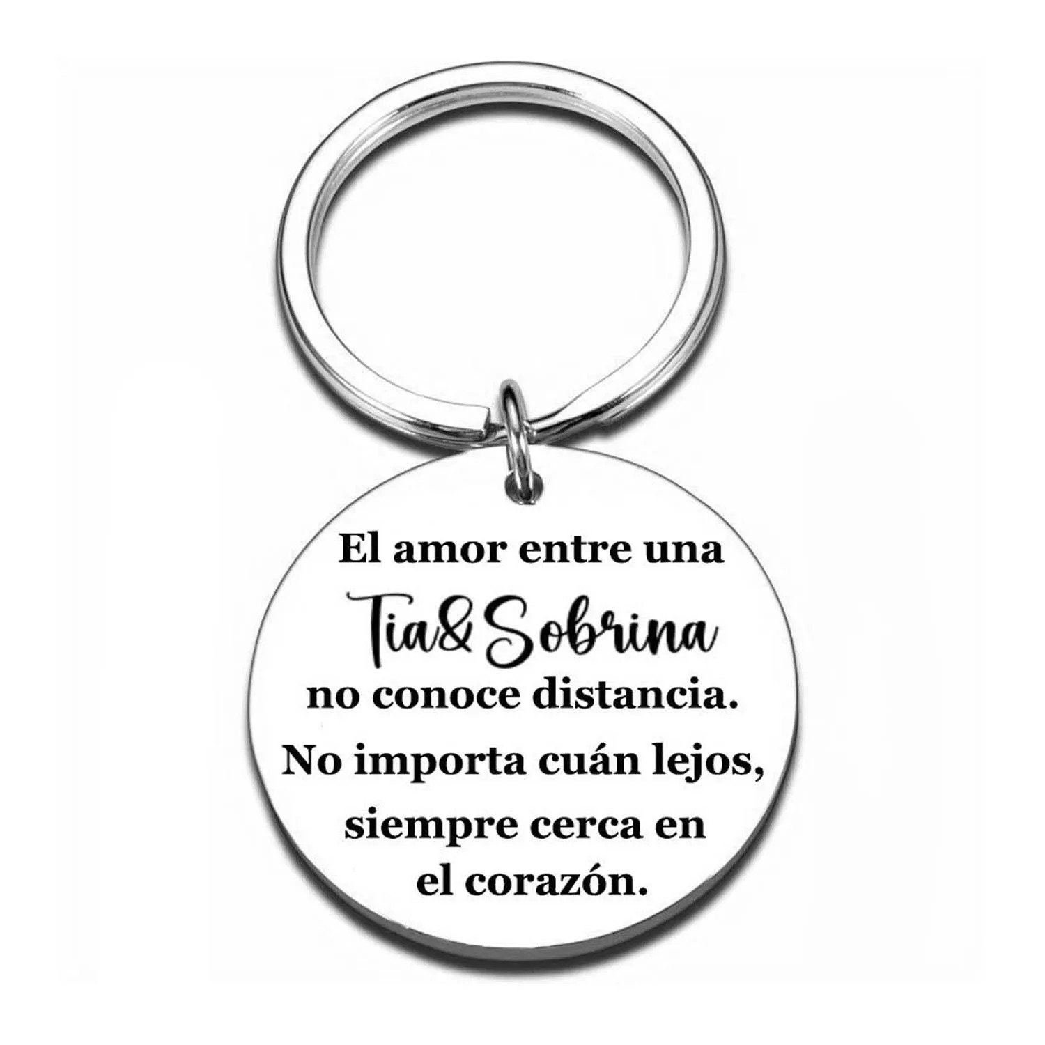 TEMU 1 llavero de acero inoxidable " entre tía y no distancia" Grabado, duradero, de metal, para mujeres, familiar, Navidad, regalo de aniversario