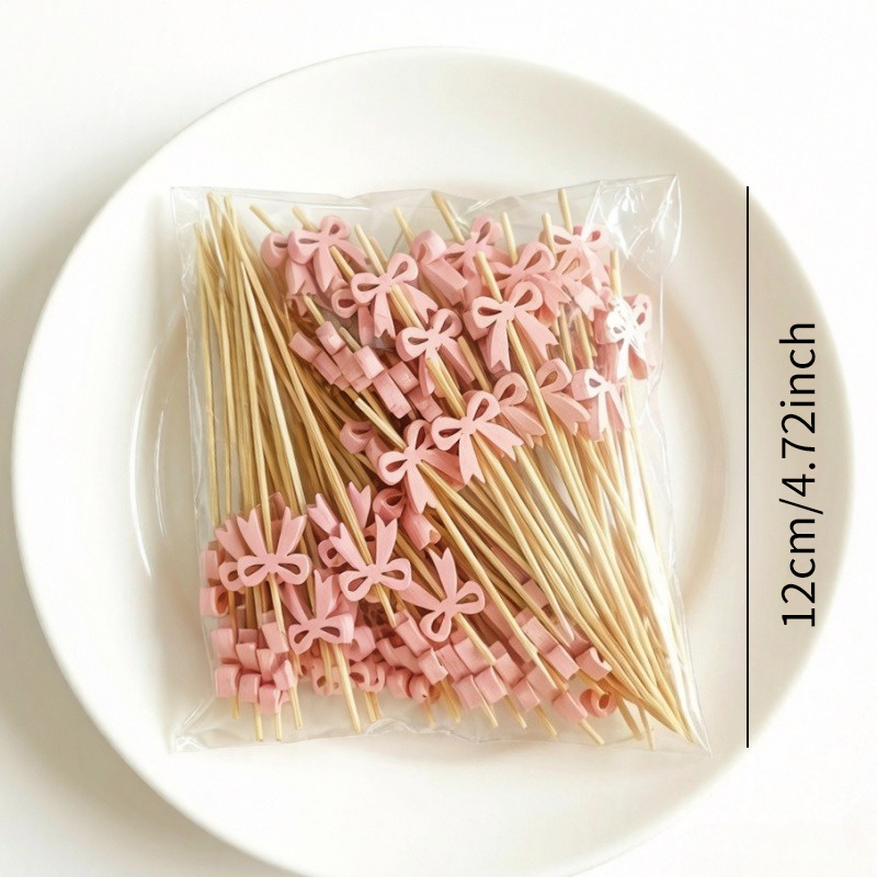 Image of Exquisite Cute Pink Skewers (natural Bamboo, ), Adorable Design Set, For Fruit Plates, , And Party Decorations