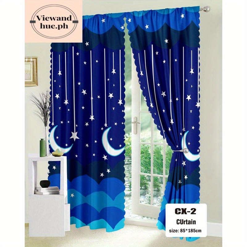 TEMU 3pcs 85x185 Moon And Stars Printed Curtains Curtains Curtains For Home Curtains For Window