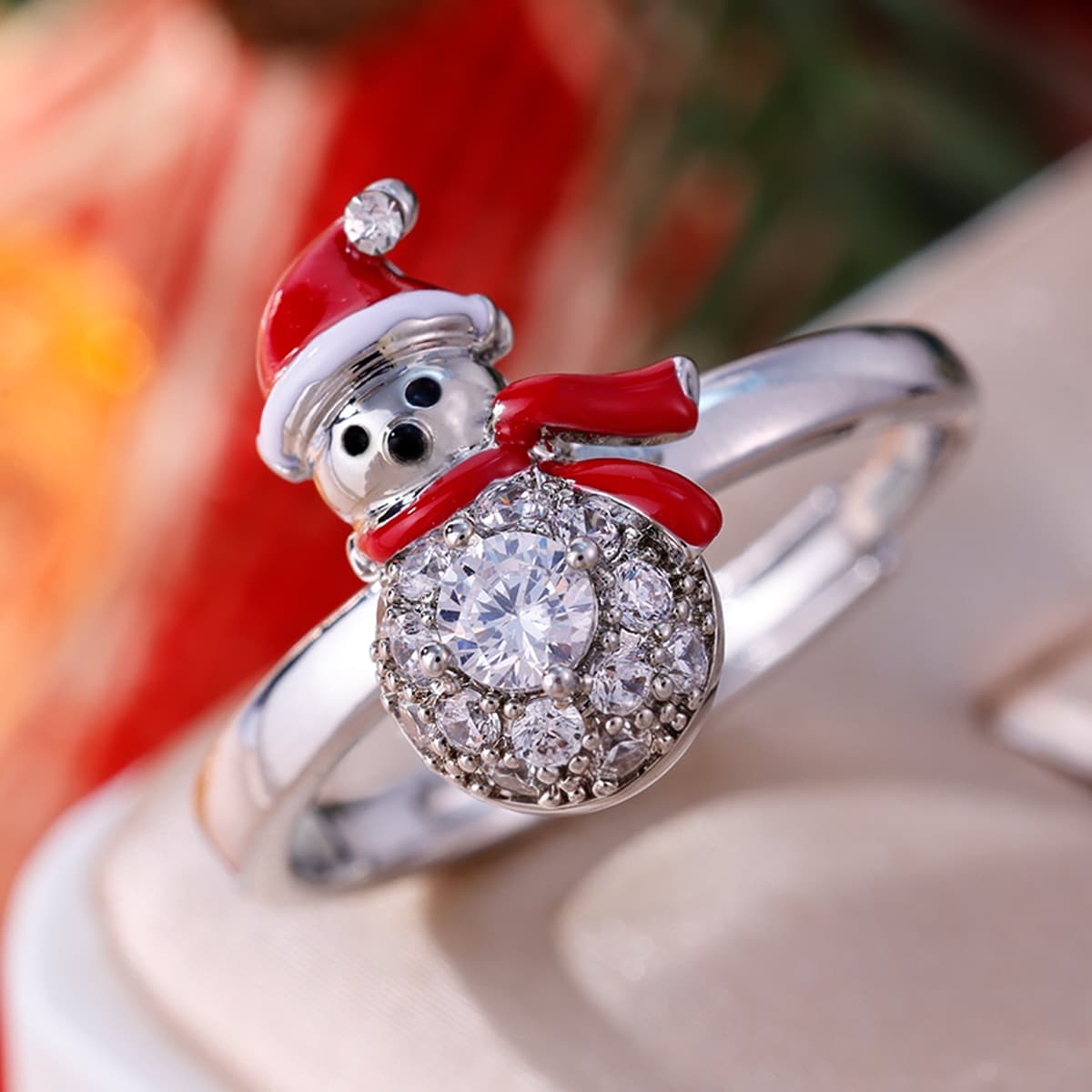 Playful Festive Christmas Snowman Ring, Vibrant Design