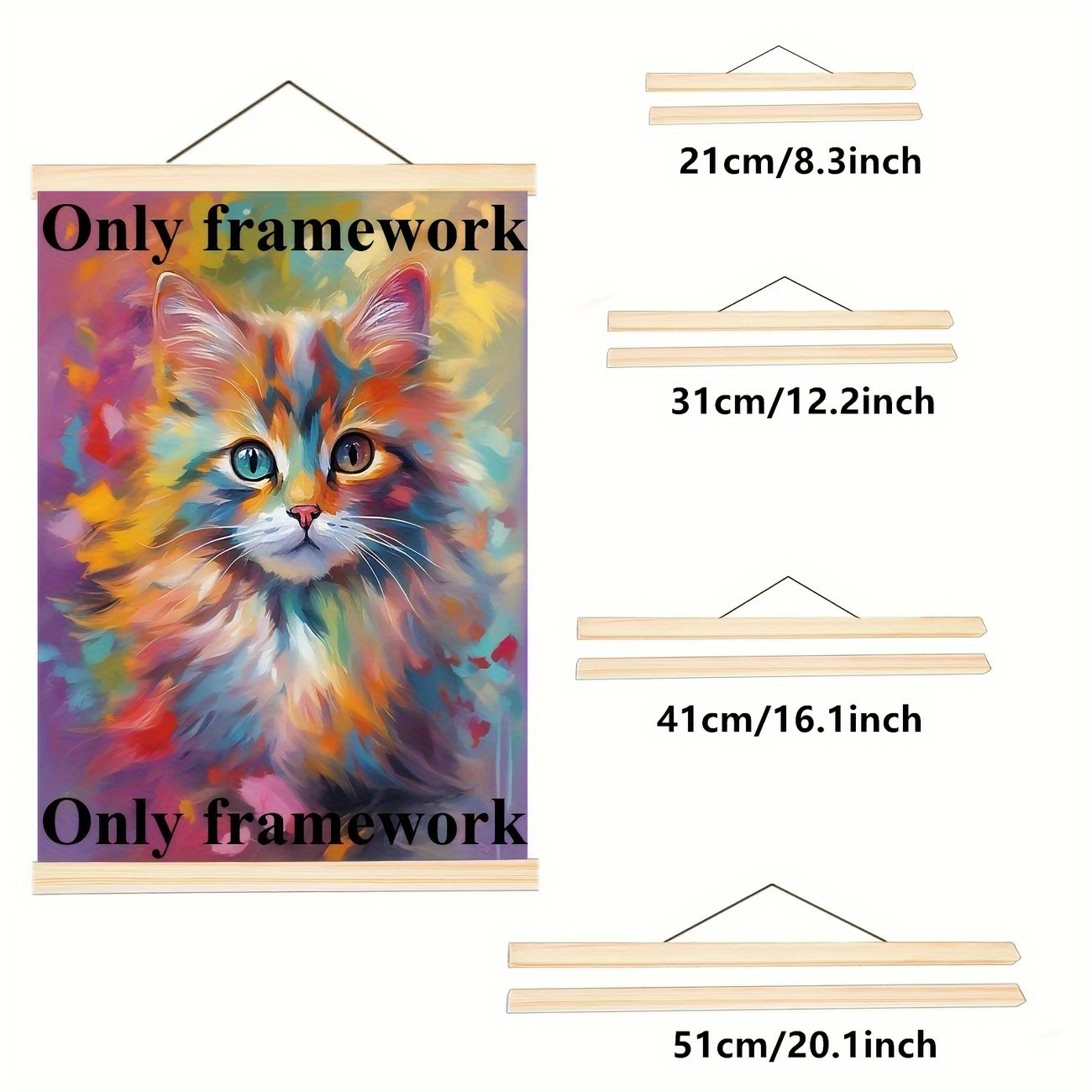 TEMU 2d Flat, 2d Flat, 1pc Pine Frame Poster Frame Picture Frame Poster Holder Wooden Hanging Scroll Frame Lightweight In Many Colours For Posters
