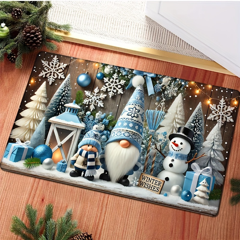 Image of 1 Christmas Blue Gnome Doormat, Holiday Decorative Indoor Mat, Machine Washable Polyester Fiber Doormat, Suitable For Kitchen, Bathroom, Laundry Room - The Decoration, An For Home And Christmas Decor