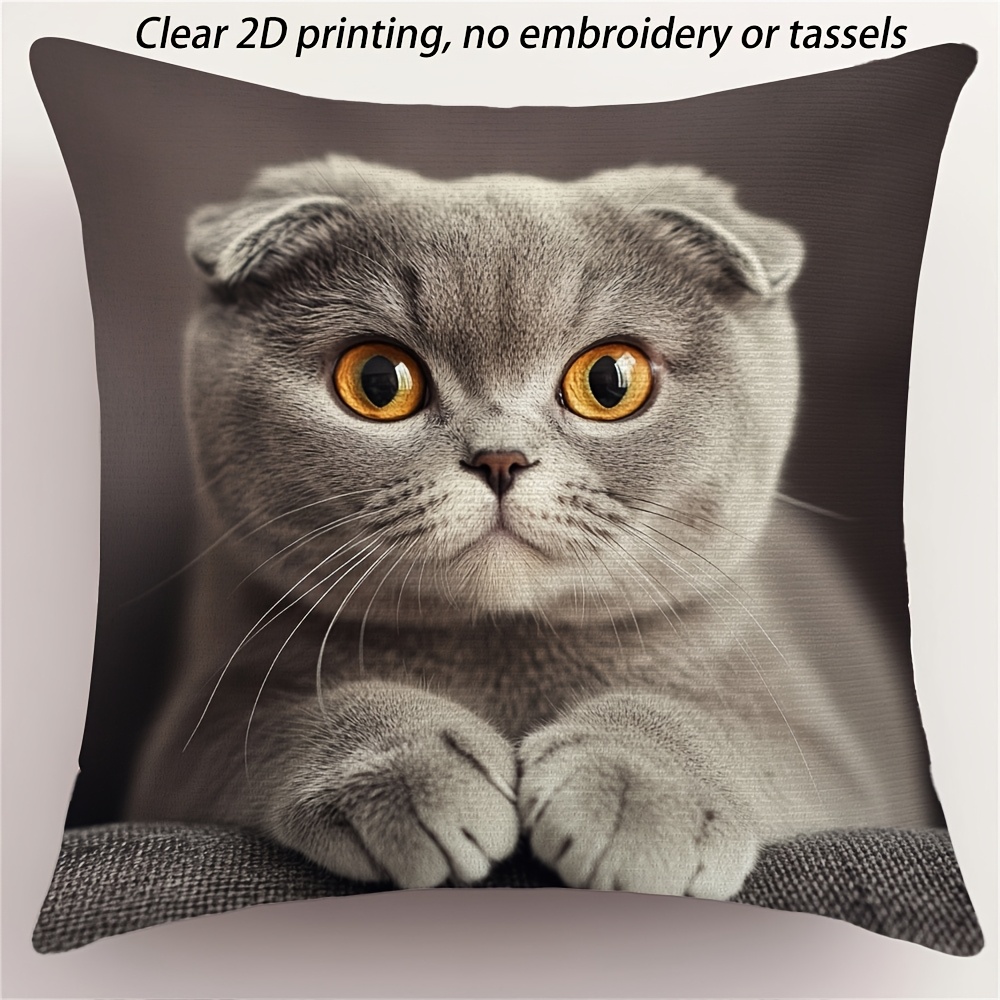 TEMU 1pc Cat Square Pillowcase, Made Of Polyester Fiber, Single-sided Print, No Embroidered Tassel Design, For Living Room Sofa Decoration