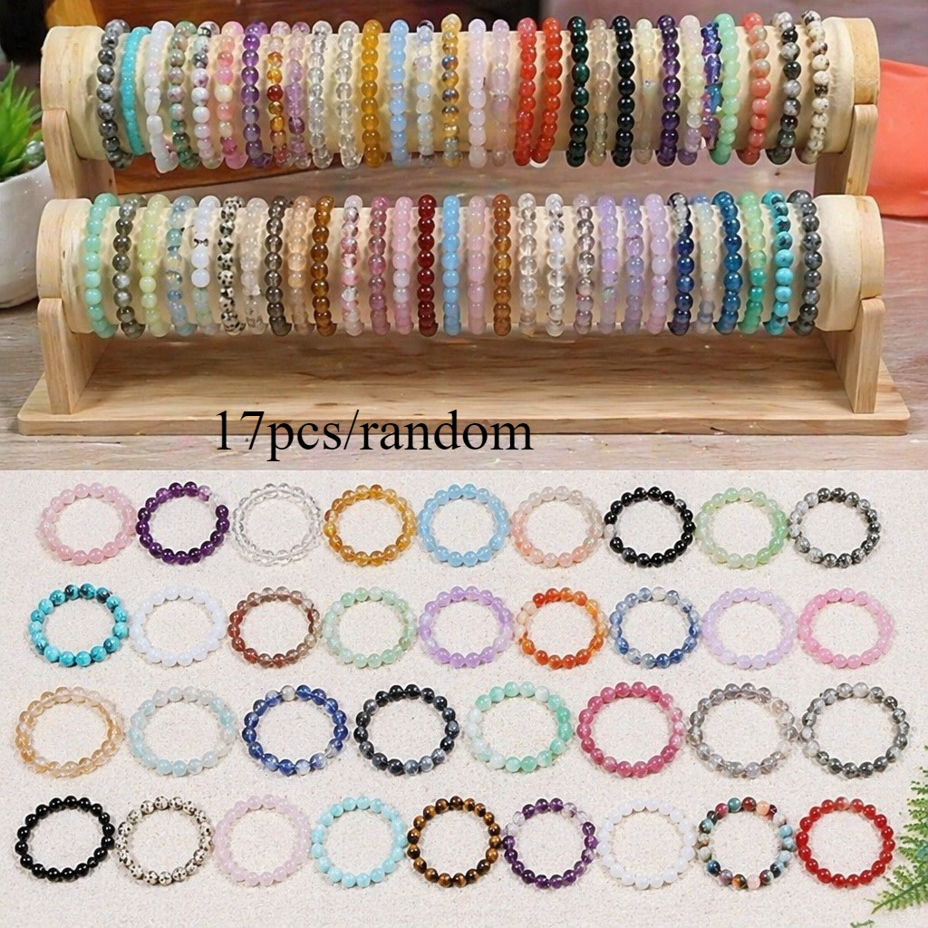 Image of Random 40pcs Glass Bead Bracelet Set, Unisex Bead Bracelet, 8mm Round Elastic Bracelet, Birthday Gift, Gift For Women, Gift For Men, Gift For Her