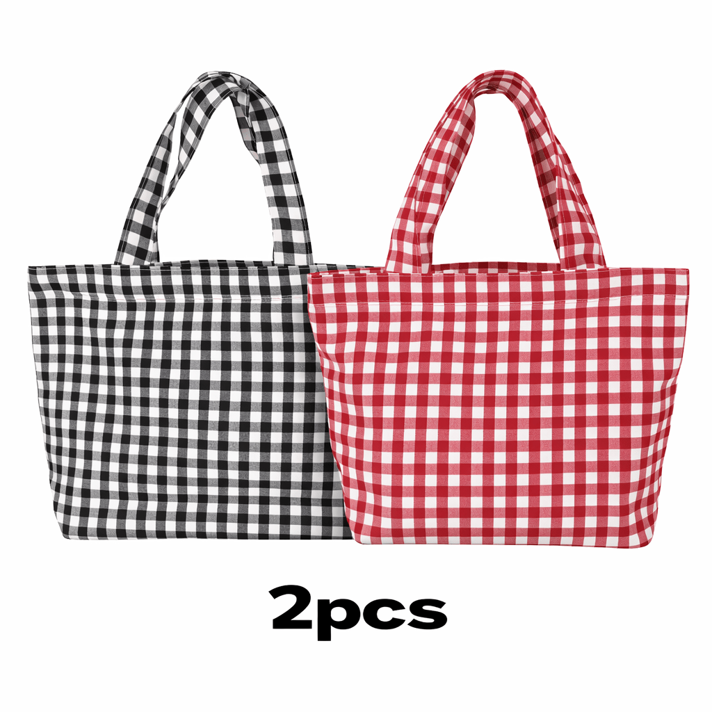 TEMU Lot de 2 sacs fourre-tout à grande pour femme à carreaux - Convient pour les quotidiens et , sac à main en tissu lavable en machine, sac bento à