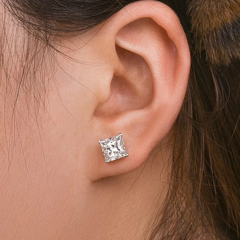 Stylish 925 Silver Square Synthetic Cubic Zirconia Stud Earrings