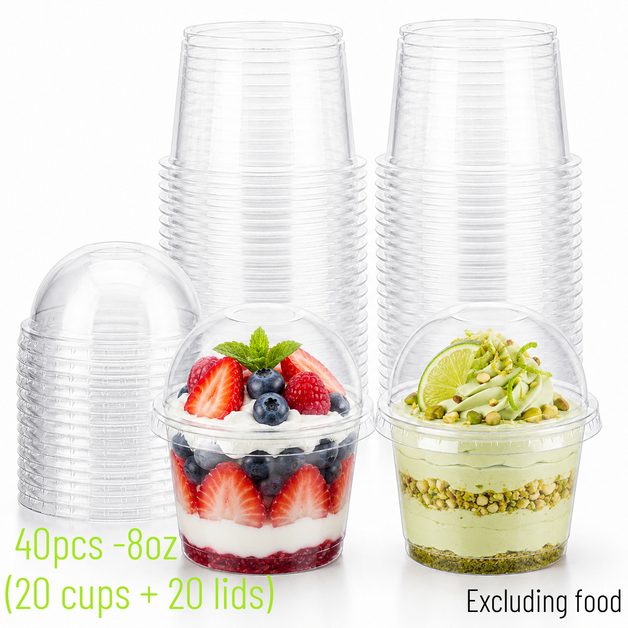 TEMU 40pcs (20 Cups + 20 Lids)8oz Clear Plastic Dessert Cups With Dome Lids, Modern Stylish Serving Containers For Mousse, Yogurt, Jelly And Ice