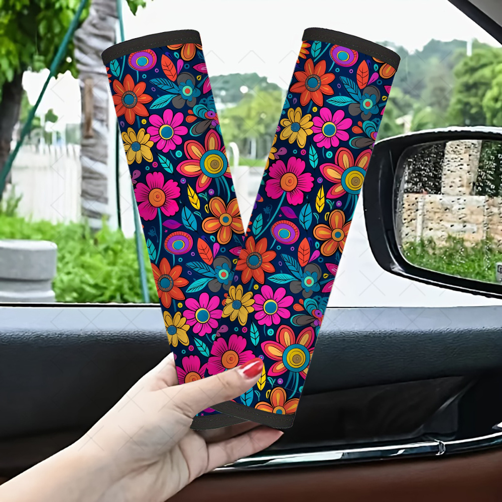 TEMU 2-pack Car Seatbelt Shoulder Protectors With Colorful Floral Designs, Interior Additions And Decorations. Suitable For Various Occasions, Gift