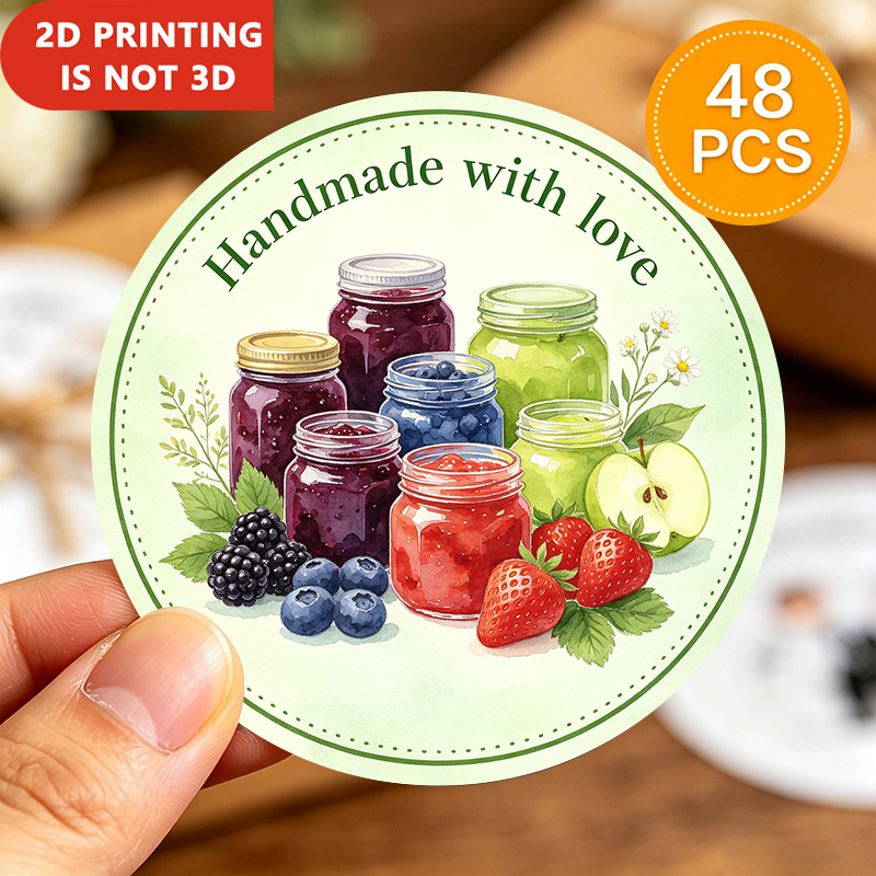 TEMU 48pcs Round Multi-fruit Jam Stickers, Watercolor Mixed Berry Jar Pattern, Ideal For Glass Jam Jars And Subpackaging Bottles, Jam Gift Boxes,