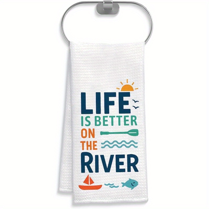 TEMU 1pc 18*26 Inches Living Is An Towel - A Retro Summer River Home Decor - Lake - Travel - Camping Decor - Vacation Towel - Gentle And Absorbent