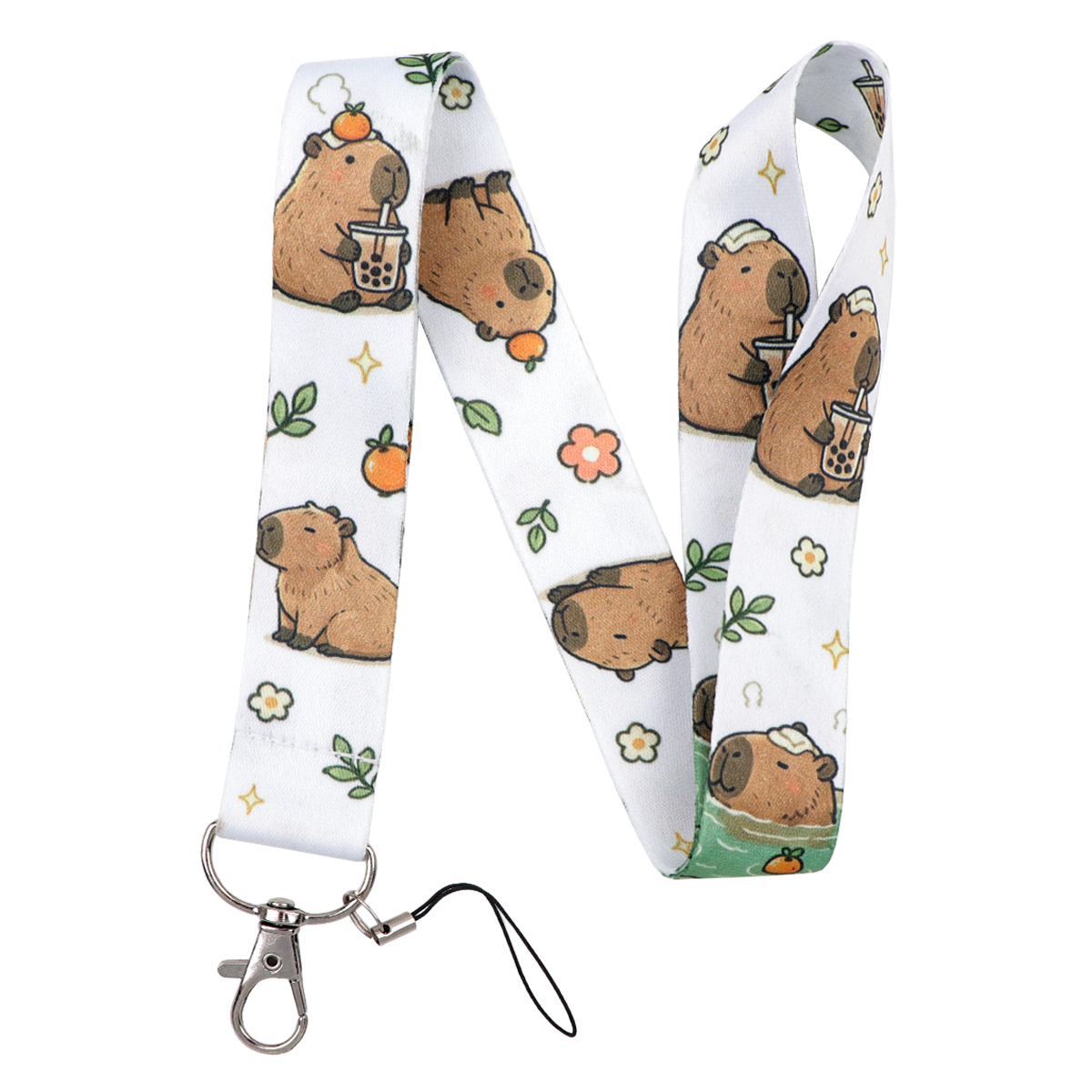 TEMU 1pc Cordón de Capibara Kawaii para Identificación, Correa para el Cuello con Estampado de Capibara y Bubble Tea, Llavero para Teléfono para