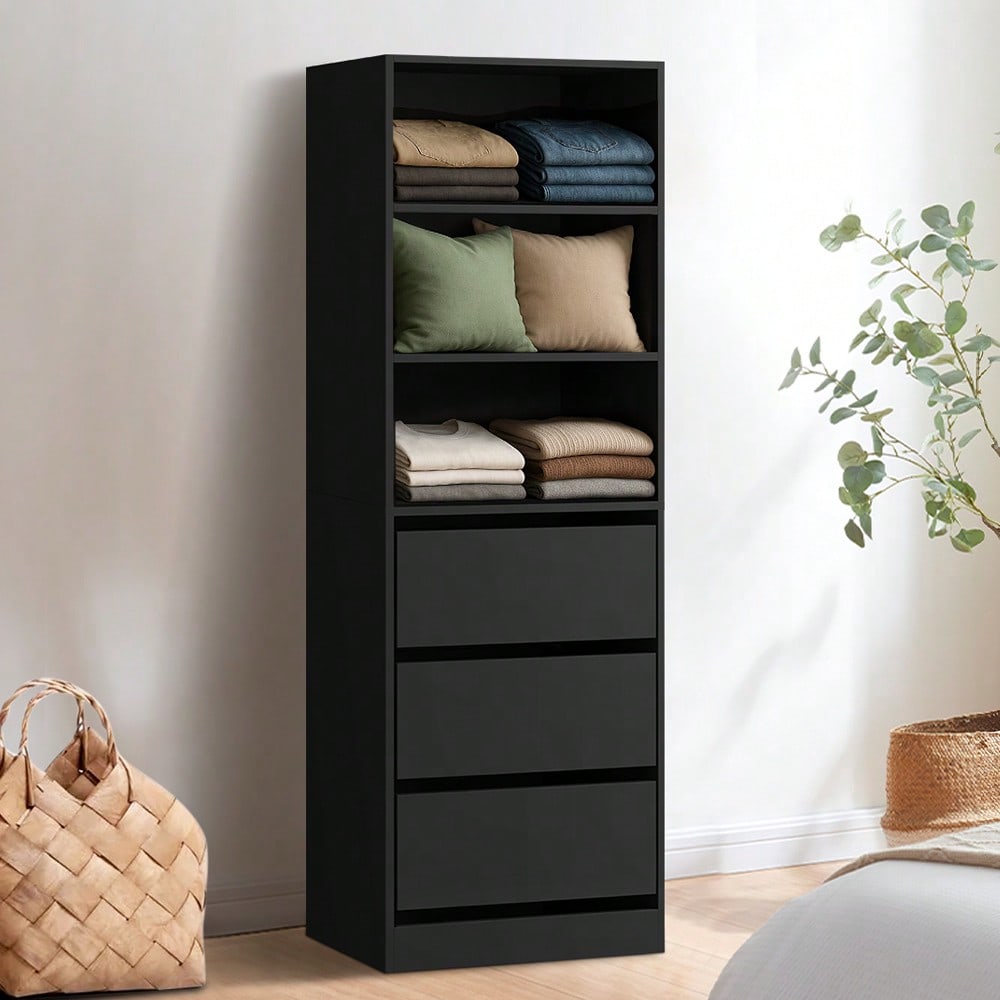 TEMU 3-drawer Wardrobe Storage Cabinet, Clothes Organizer With Hanging Rail, Compact Closet System For Small Spaces, Freestanding Unit, Black