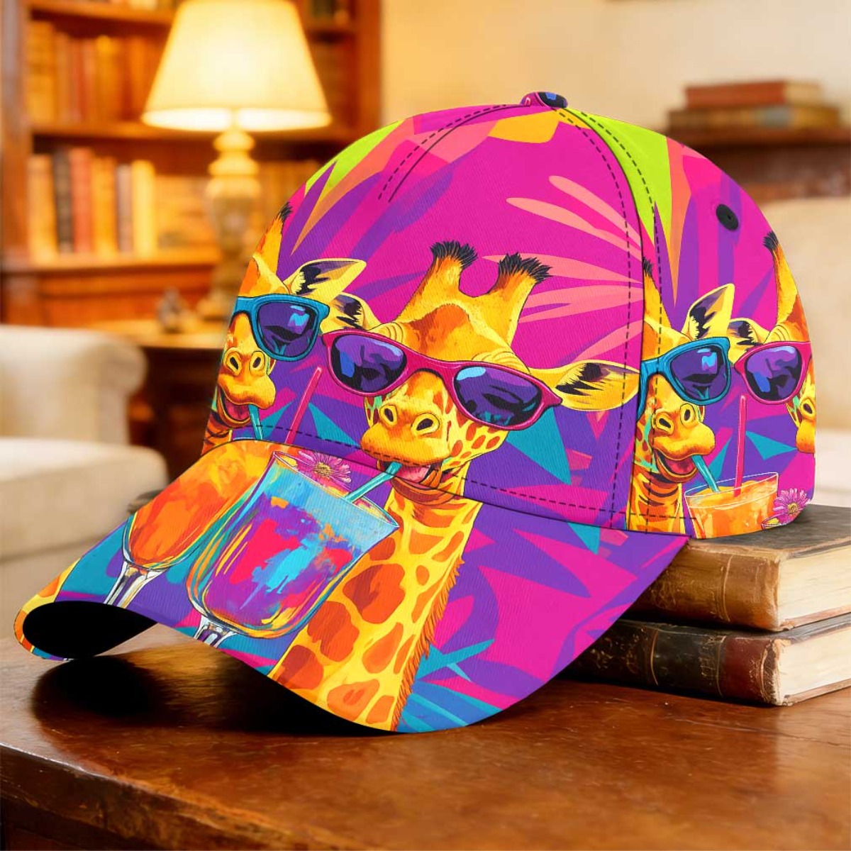 TEMU 1 stuks Coole Giraffen Tropische Dranken Baseballpet Lichtgewicht Zonbescherming Vissen Vakantie Golfpet Urban Style Autorijden Cadeau