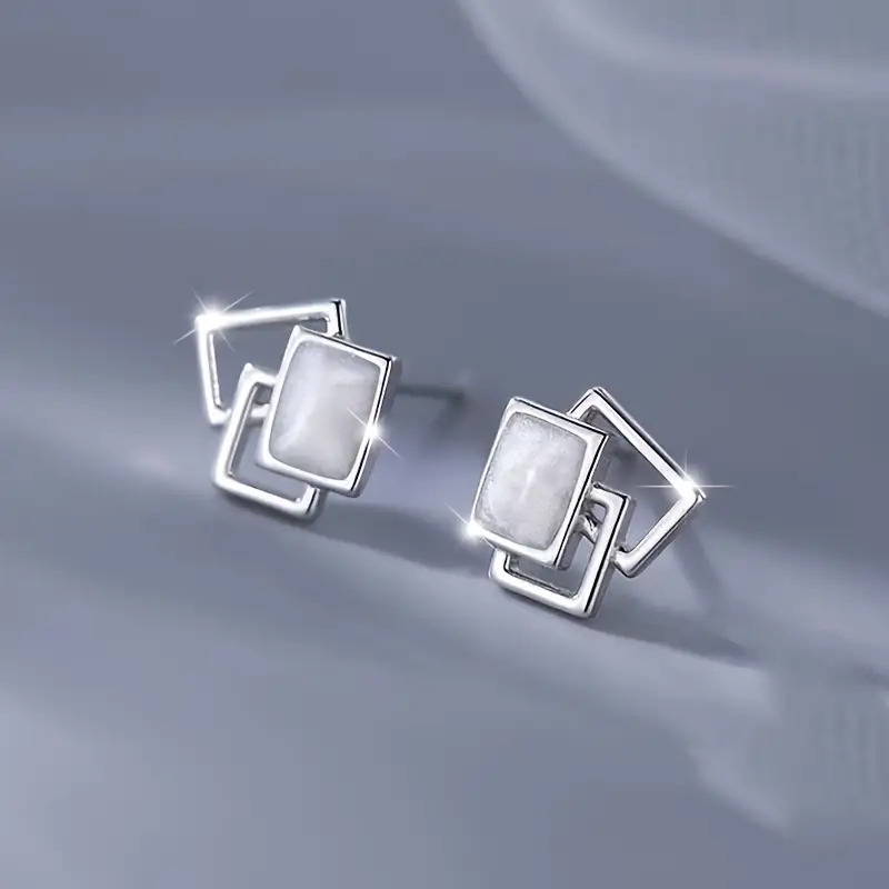2pcs Women's Retro Geometric Square Stud Earrings, Gift for Friends