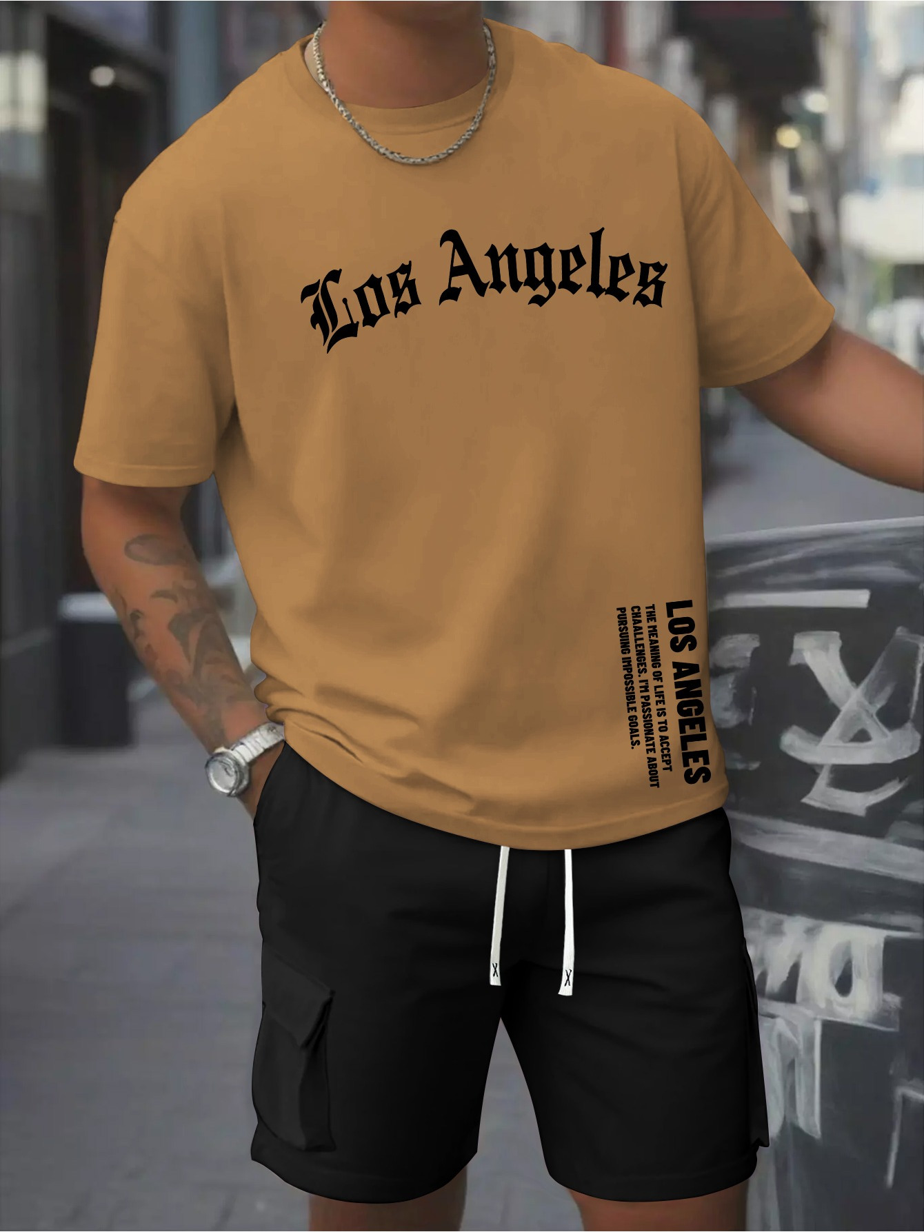 Men'S Casual Two-Piece Set, Pure Cotton Round Neck Short Sleeved T-Shirt And Work Pants with Pockets