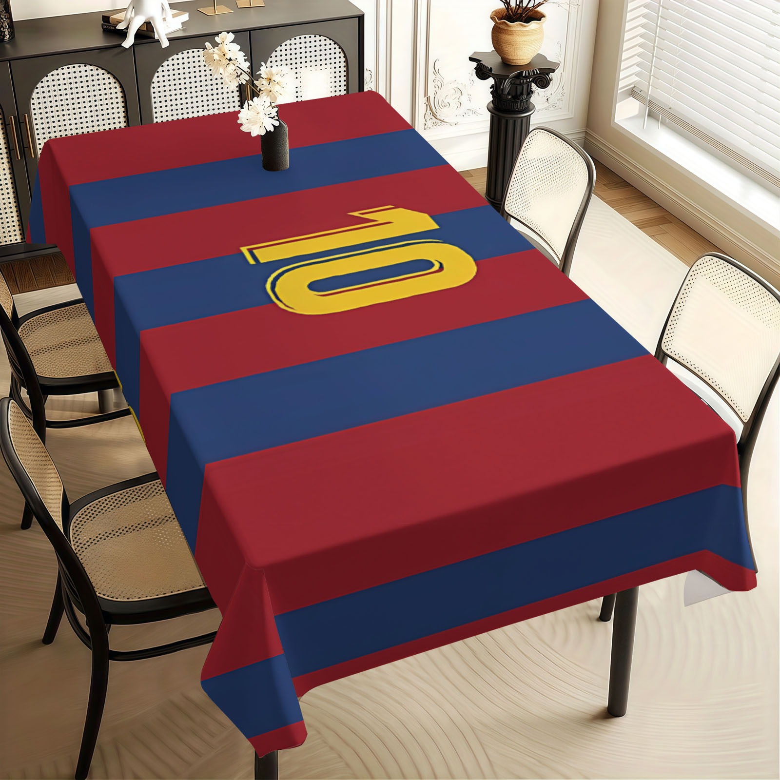 TEMU 2d Tablecovers Red And Blue Striped Football Theme Tablecloth, Vintage Design. Suitable For Football Parties, Sports-themed Gatherings, Fan