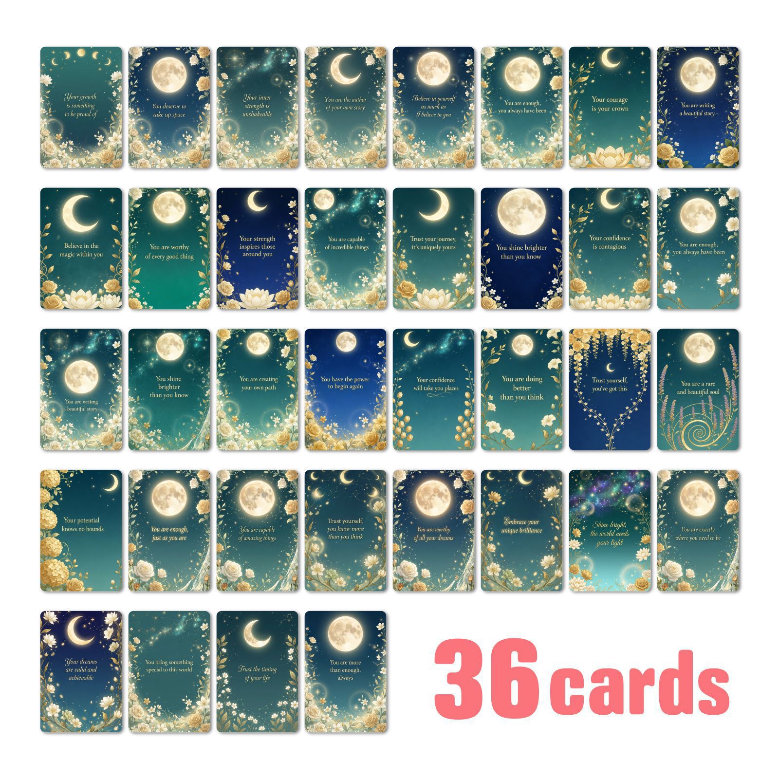 TEMU 36pcs Floral Affirmation Cards Suitable For Weddings, Self-care & Daily Positivity - Positive Quotes With English Phrases, Motivational Greeting