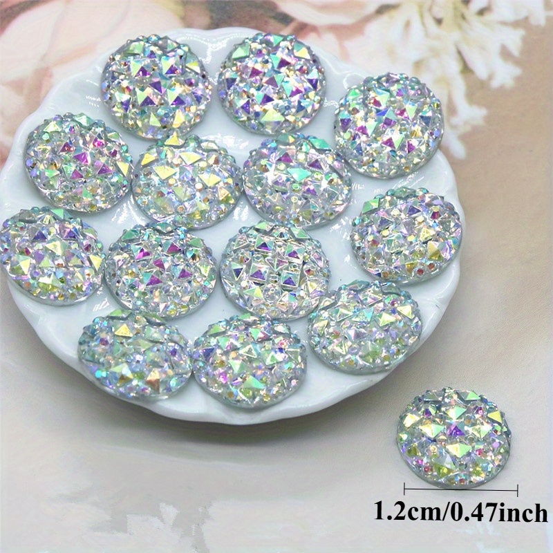 TEMU 2D Flat - 60 Stück Neue 1,2 cm/0,47 Zoll Runde Ananas Harz Flache Mineral Konvexe Oberfläche Schmuck Ergänzungen Zufällige Farbe