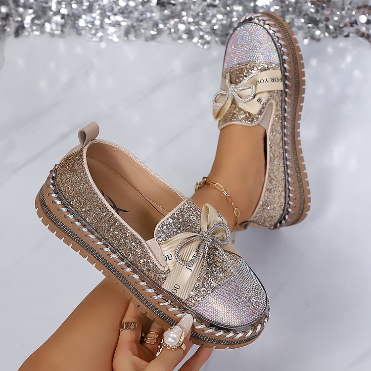 womens sparkling     bow glitter bowknot shoes slip on round toe mule style with thick platform sole   comfortable eva upper rubber sole Product details 0
