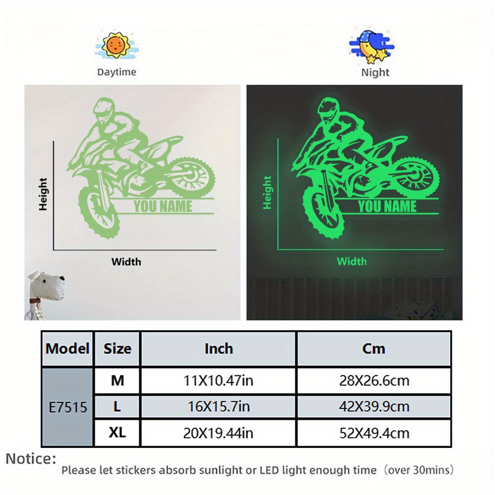 TEMU 1pc Motorcycle Rider Self-glowing Compatible For Uv/blacklight - Fluorescent Glow, Flashing Decal With Name/, Vinyl Suitable For Walls, Doors, -