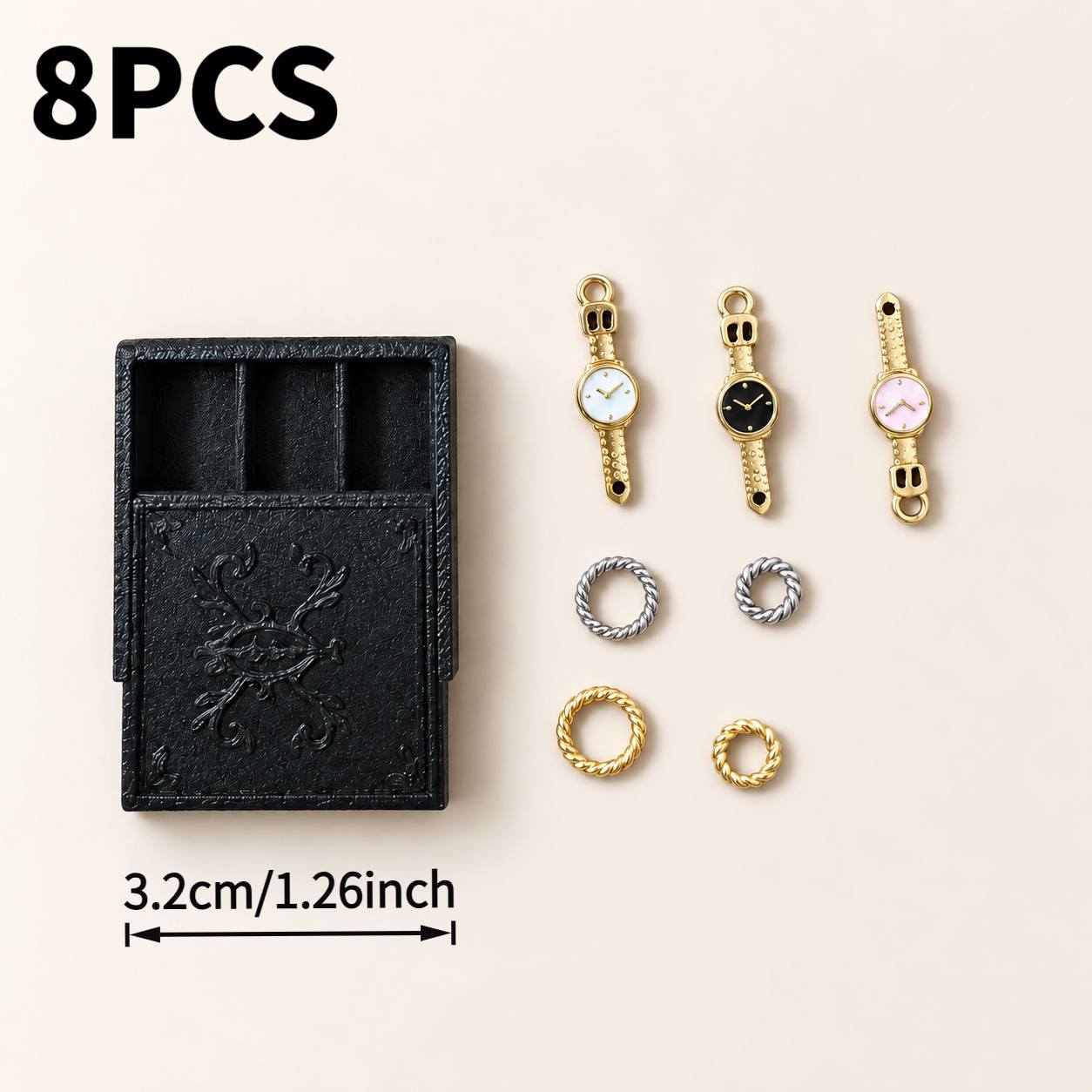 TEMU 8pcs Miniature Watch Jewelry Box Ornament, Halloween Easter Party Decor, 1/6, 1/12 Dollhouse Model House Accessory Decoration, Photography Prop,