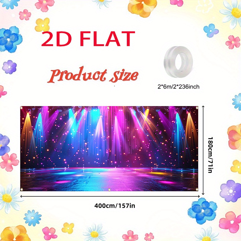 E-shop 2D Flachbanner - 1 Stück - Polyester Partybanners - Die Disco im bunten 1980er-Jahre-Themen Garagentorbanner - Lebendiger Polyesterfaser
