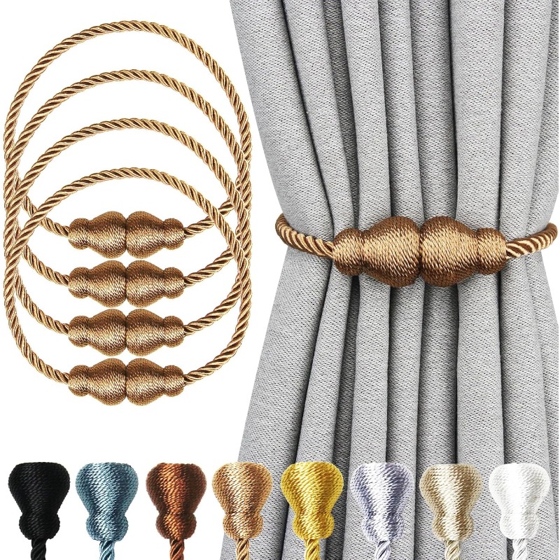 TEMU (Pack de 4) Sujetadores magnéticos de cuerda para cortinas de exterior, decorativos , para sujetar cortinas y visillos en ventanas y cortinajes
