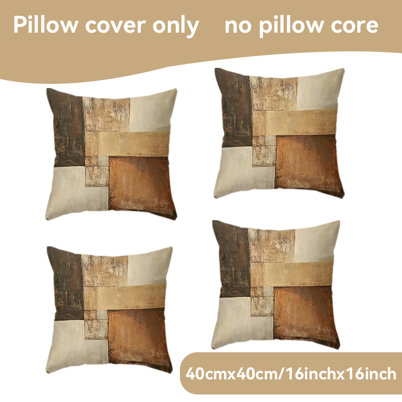 TEMU 4pcs Pillow Covers, - Style Pillowcases/cushion Covers, Distressed Color Block Abstract Pattern Decorative Pillowcases, Artistic Retro Theme, ,