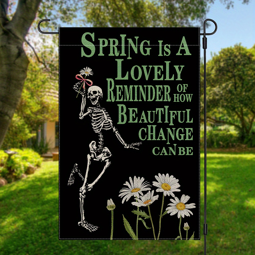 

1pc Spring Skeleton Garden Flag, Double-sided Polyester Yard Decor, Multipurpose Home & Outdoor Decoration, 12x18in, With No Electricity Needed, Yard Decorations Outside