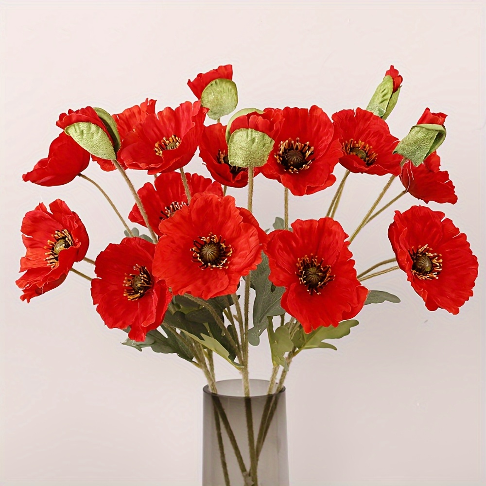 8 stück 2 bündel/set große mohnblumen kunstblumen mit samt für innenräume, hochzeitsfotografie deko – künstliche mohnblüten