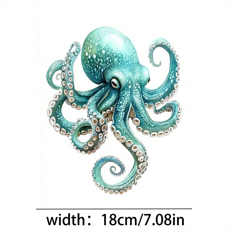 E-shop 3er-Pack Oktopus-Transferaufkleber im Ozean-Design, Aufbügler, aus strapazierfähigem Kunststoff, geeignet für T-Shirt- und Kissendekoration, in