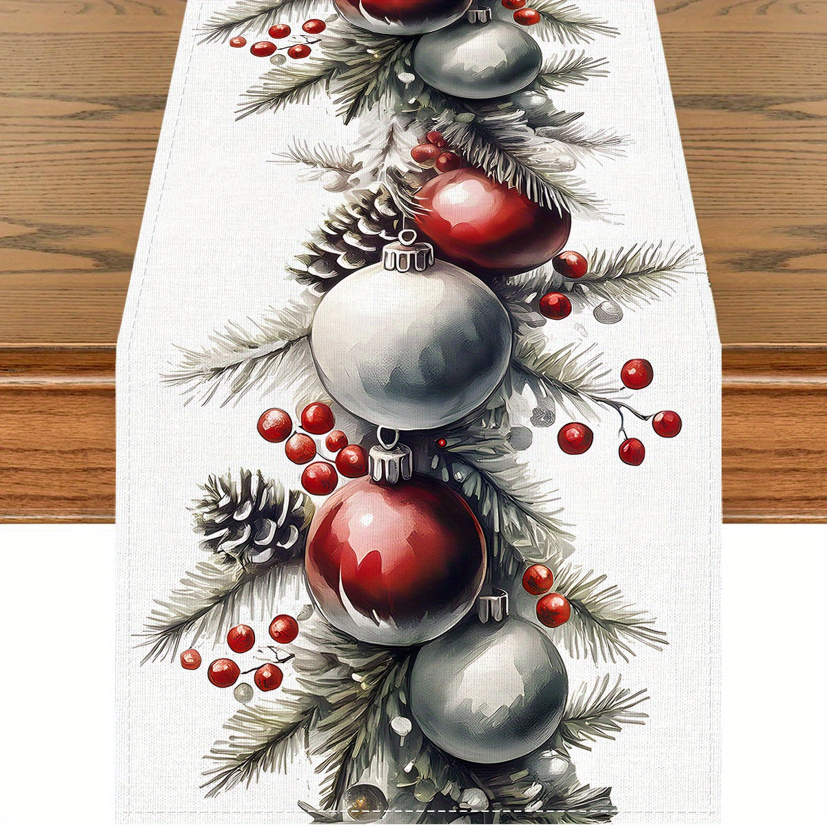 TEMU 1 pieza, de Mesa de Navidad, Cubierta de Mesa con de Cuadros Bufalo de Bolas Navideñas, de Mesa Atmosférico Navideño, de Mesa de Tela para