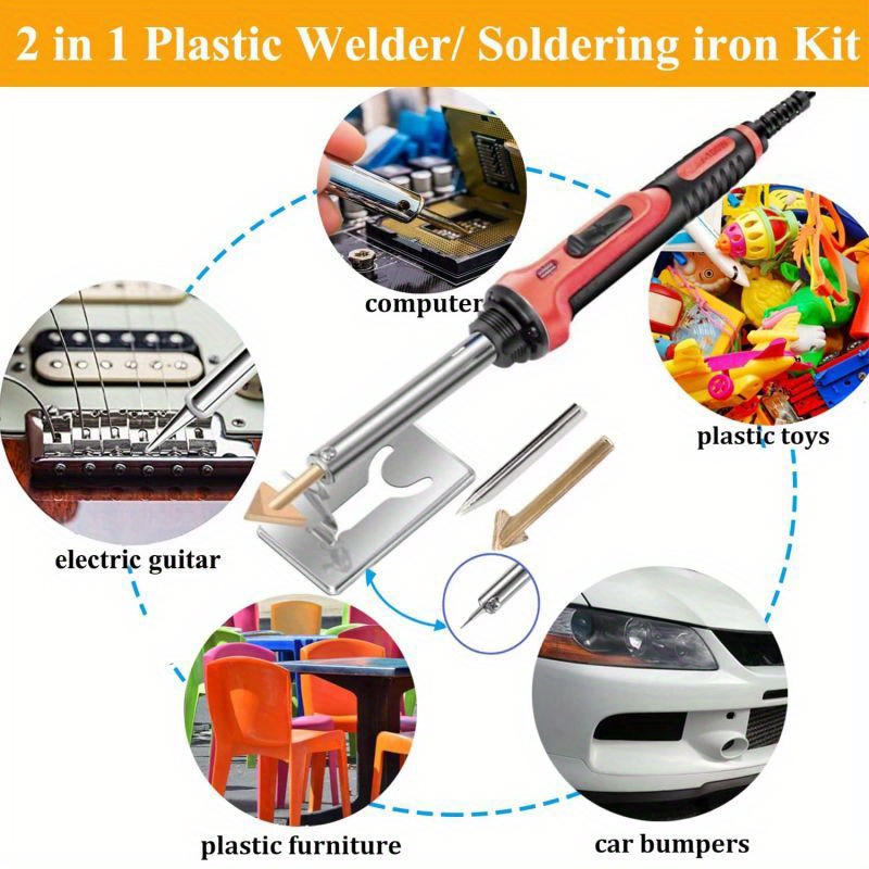 2 in 1 plastic welding kit 100w plastic welding repair kit   temperature control soldering gun plastic welding set for surface repair us plug Product details 9