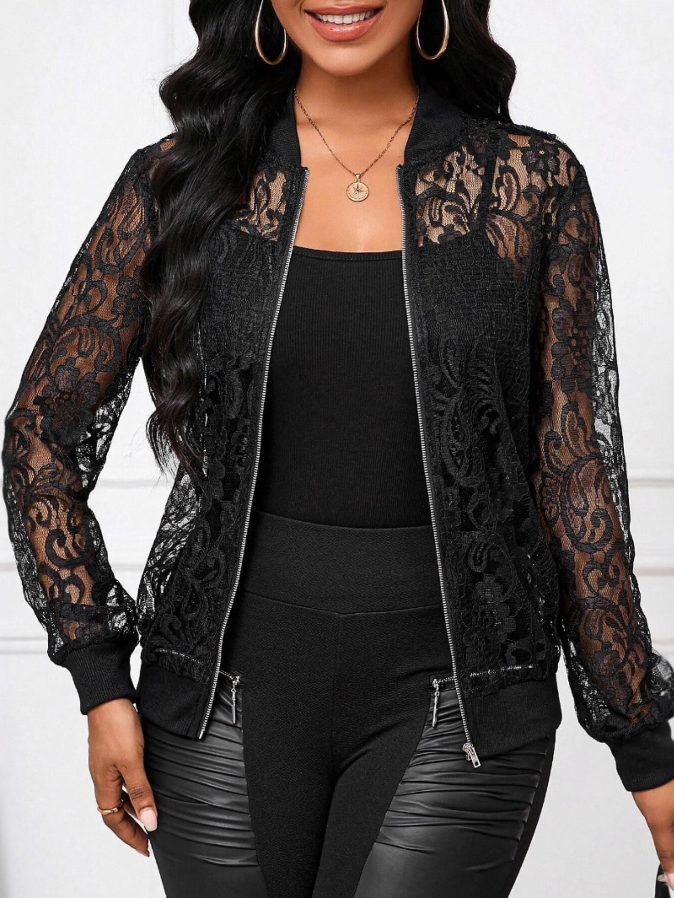 Womens Jacket Lace Bomber Jacket Plus Size Women's Plus Size Mesh
