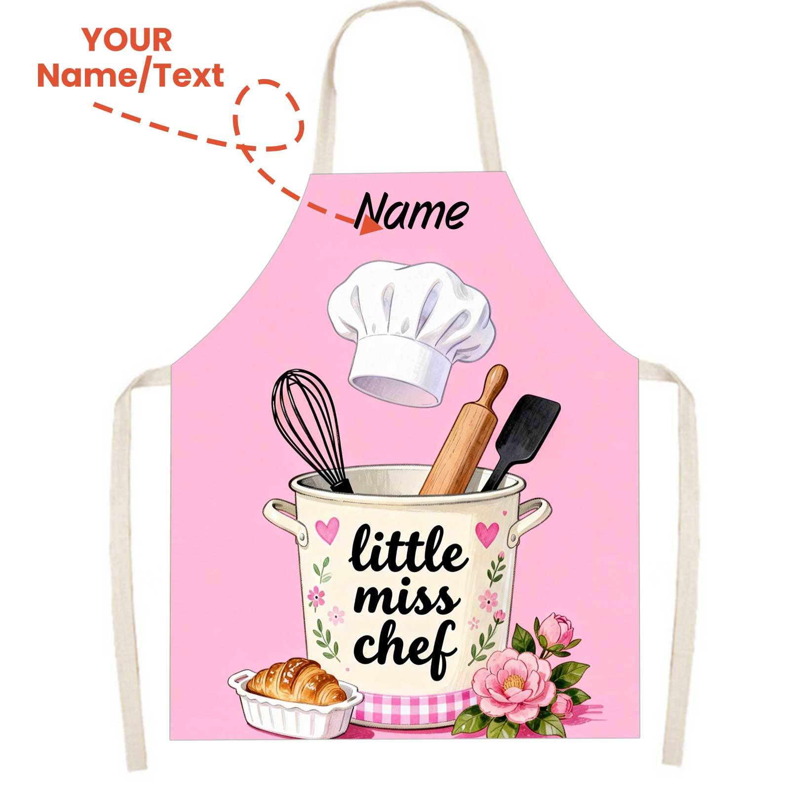 TEMU 1pc Personalized Chef Hat Kitchen Theme Print Apron - Custom Name/text, Suitable For Barber/hairdresser/pastry/chef Apron Kitchen Cooking,