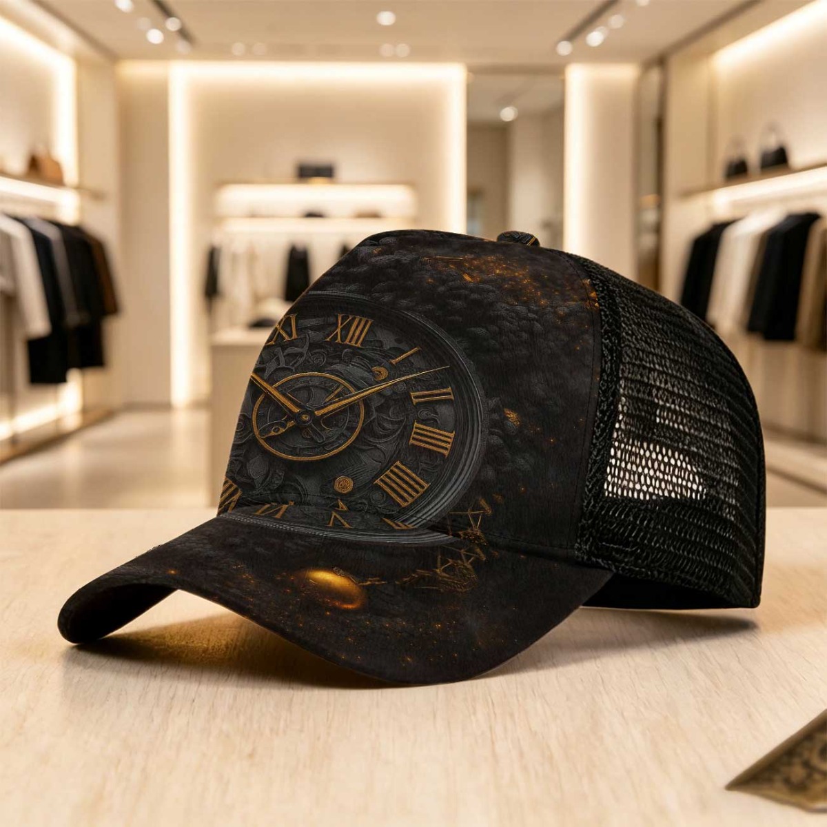 TEMU 1pc 2d Flat Abstract Adjustable Mesh Cap Street And Outdoor Adjustable Design Street Style Non Stretch Fabric Durable Headwear Making It Ideal