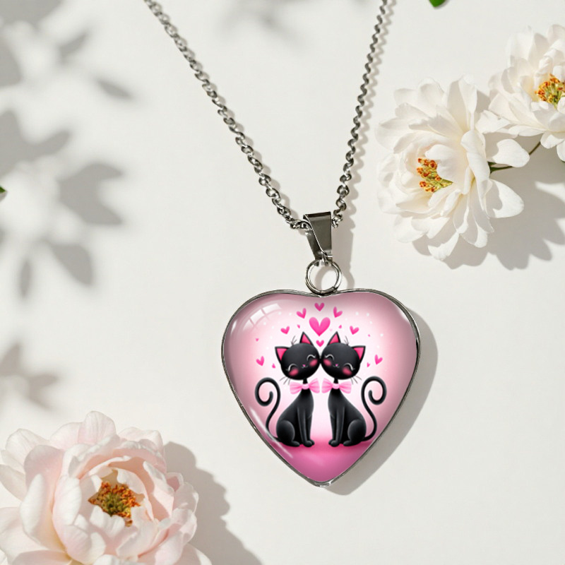 TEMU Collier avec pendentif en verre de cœur avec 1 pièce de - Accessoire de style chat et style amusant