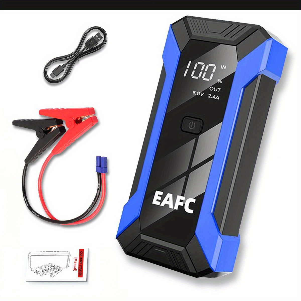 Car Battery Jump Starter, Eafc Car Pack For To 6.0l Gas And 4.0l Engines, 12v Portable Jump Box Withusb/ Power Bank/ Dual Output/ Led Light, Car Charger, Blue