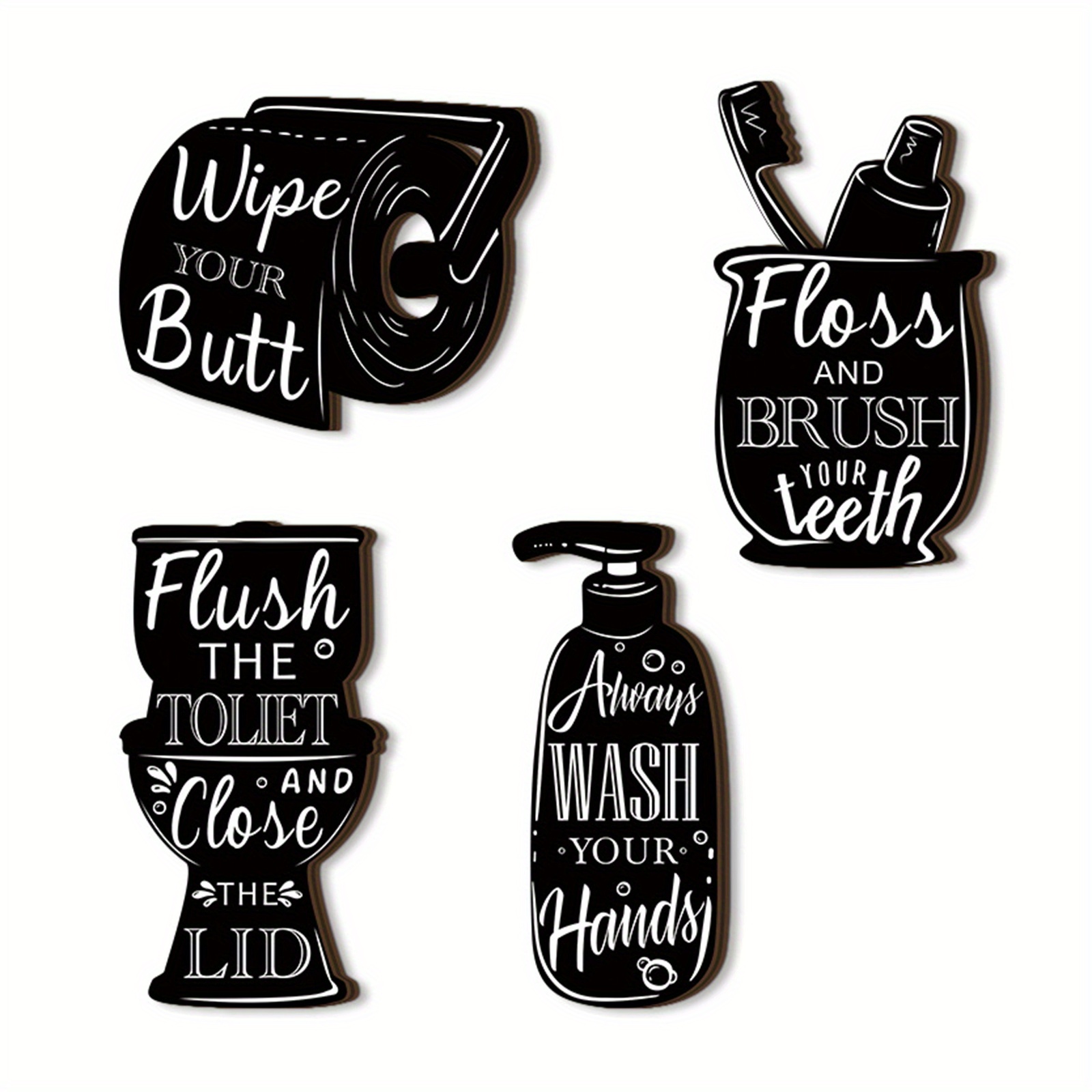 4pcs Wooden Bathroom Wall Decor Set | Black And White Minimalist Shower Wall Art, Handmade Toilet Paper And Shampoo Holder, Gift Suitable For Valentine's Day, Housewarming
