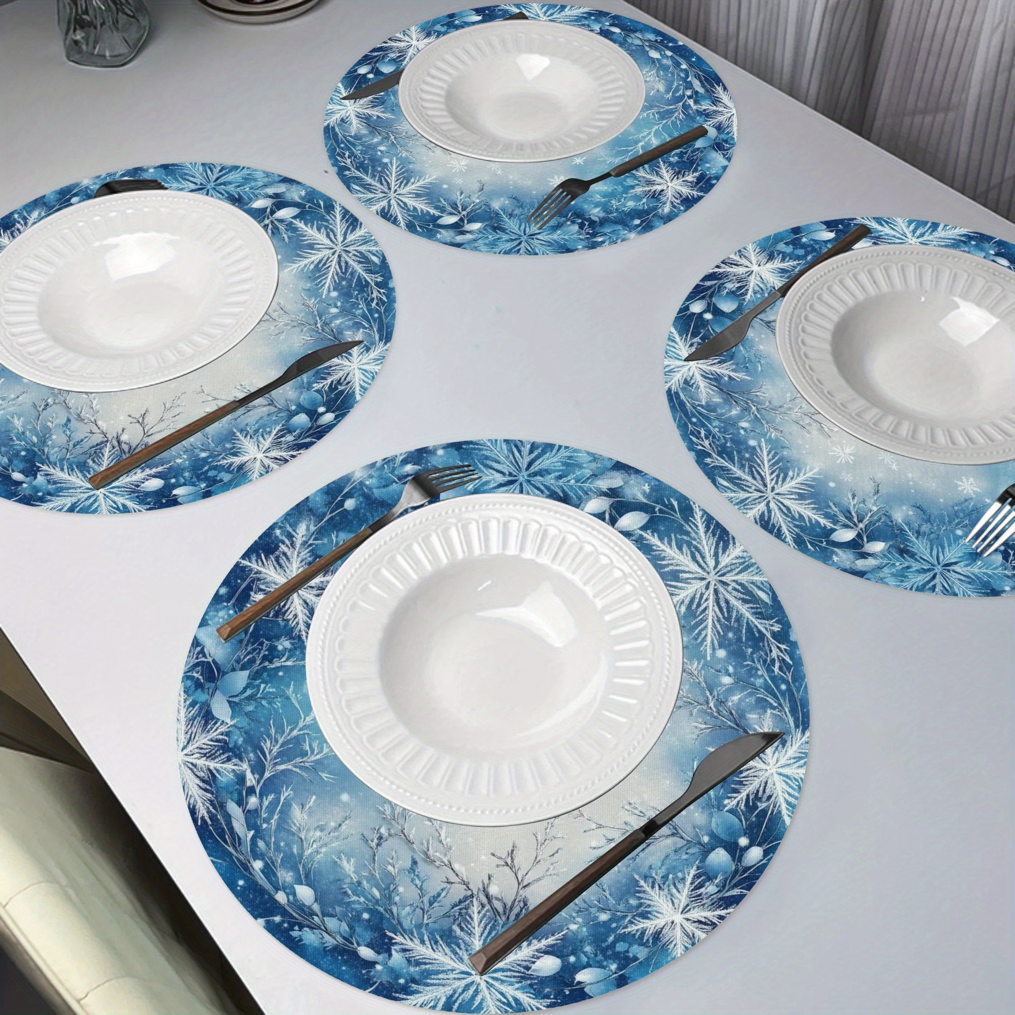 

4- Round Placemats, 15 Polyester Table For Christmas Holiday Dining Decor,
