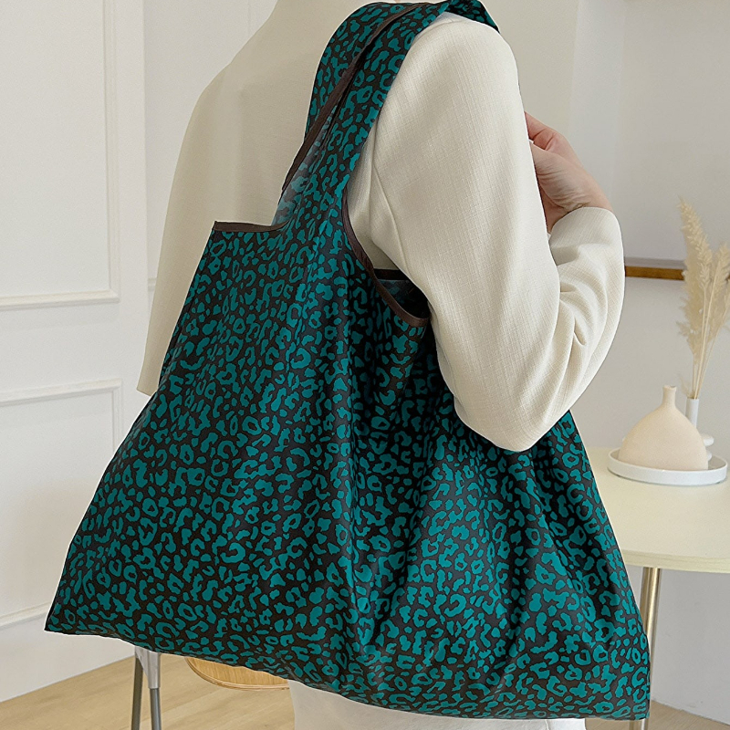 TEMU Sac surdimensionné motif léopard avec bordure contrastée pliable | carrée en polyester avec poignées, idéal pour de multiples fêtes