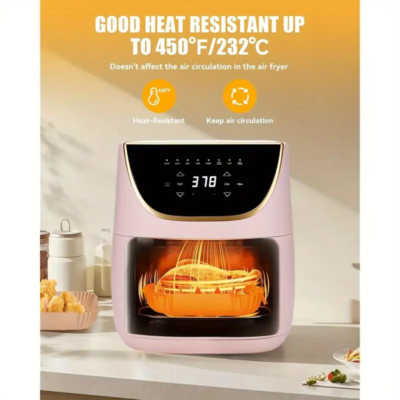 130pcs nonstick air fryer liners for 6-quart & 8-inch fryer - food grade disposable parchment paper baking inserts, bleach-free, easy , compatible with square air fryer, kitchen & restaurant use, air fryer accessories, kitchen essentials, easy liners, durable kitchenware, fryer basket liners & bags Product details 5