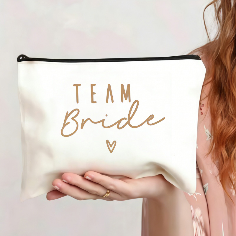 TEMU 1pc Bridesmaid Squad Printed Makeup Bag, Summer Lightweight Cosmetic Organizer, Easy Wedding Theme Zipper Pouch, Portable Travel Toiletry Bag,