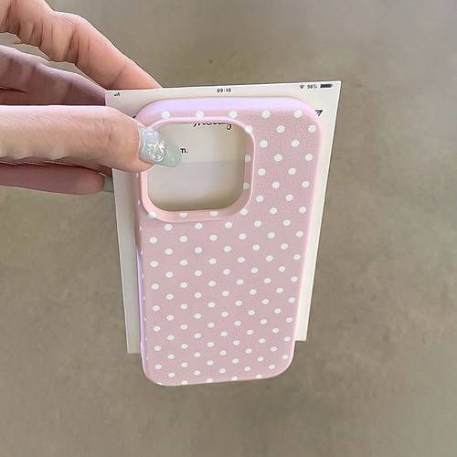 phone case white polka dot pattern lychee grain phone case for iphone 17 16 15 14 13 12 pro phone case personalized protective case minimalist tpu anti fall fashion protective case mothers day gift