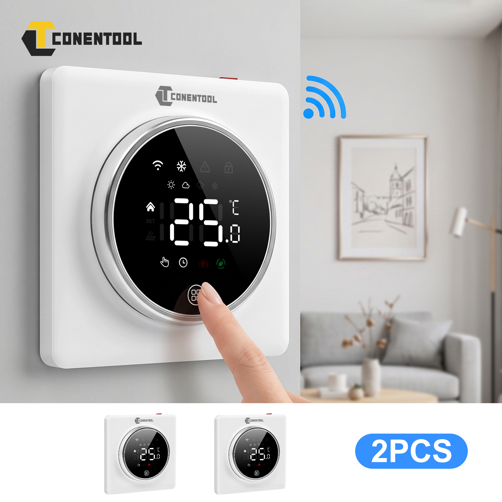 Image of 1/2pcs 16a Smart Wifi Thermostat For Electric Heating, Lcd Display, Programmable Room Thermostat, Rotary Temperature Control, Compatible With Alexa, Google Home Voice Control And Control, ()